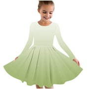 Toddler Girls Skater Twirl A-Line Dress Long Sleeve Pleated Dancing Dress Spring Fall Gradient Dress Stretchy Twirly Skater School Recital Dress Toddler Clothes Green